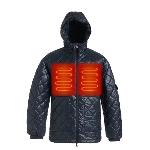 Men's Casual USB Heated Winter Jacket Fashion Black Waterproof Outdoor Warm Coat with Quilted Feature