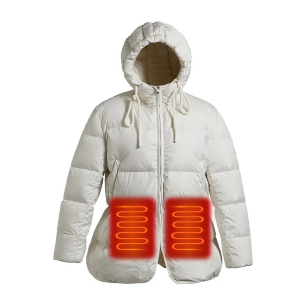 Women's Winter Warm Waterproof down Jackets Custom Logo Heat-Reacting Clothing with USB Heating Hooded Collar Windproof Feature