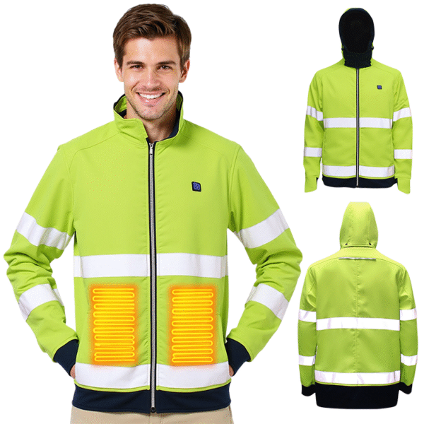 High Visibility Winter Warm USB Heated Jacket Rechargeable Nylon Fabric With Zipper Closure Dyed Thermal Safety Heated Clothing