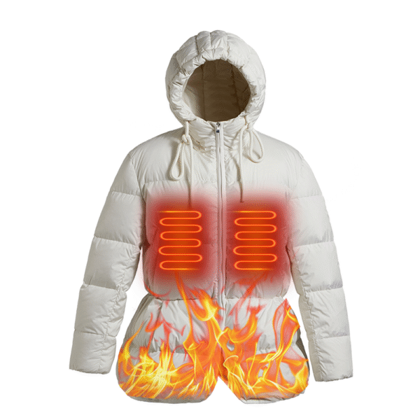Women's Winter USB Battery Heated Down Jacket Fashion Hooded Waterproof with Windproof Feature Washed Technique