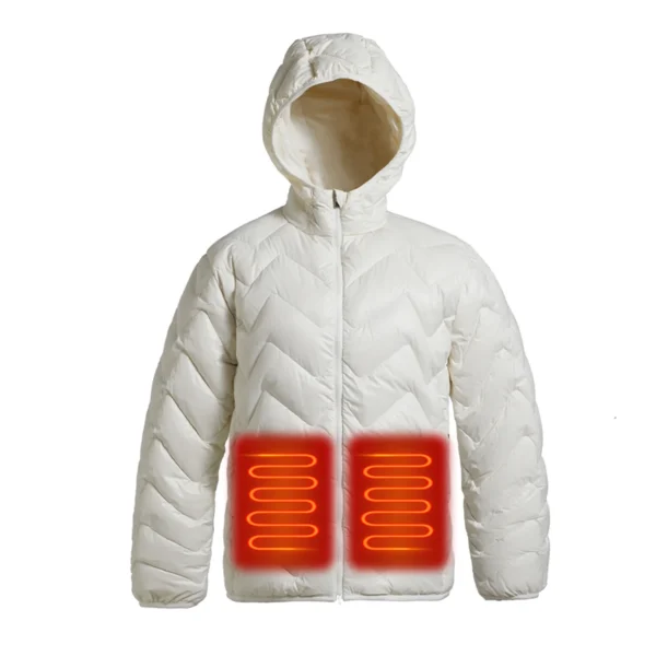 High Quality Women's Winter down Jacket with Windproof Hood White Waterproof and USB Battery Heated Washed Techniques